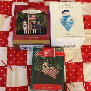 Hallmark Keepsake Boxed Ornaments Snowman Dad, Patriotic Flag, Military Parade